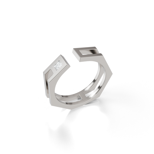 Bague Ajustable Osmium . L'Hexagone